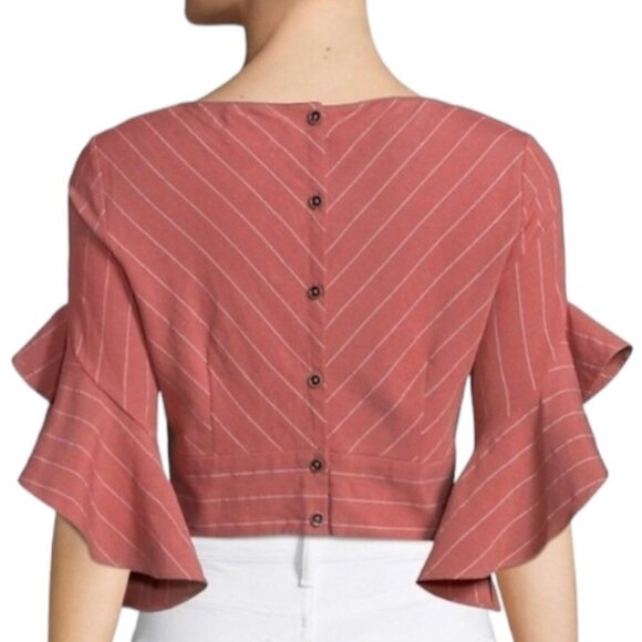 Saylor Jayce Striped Bell Sleeve Cropped Blouse - Picture 2 of 6